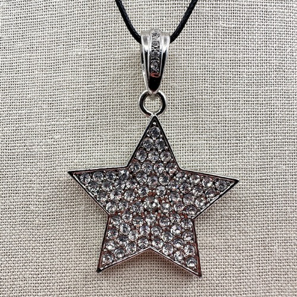 Vintage Y2K Fl&B Silver Tone Star Pendant Necklace with Rhinestones